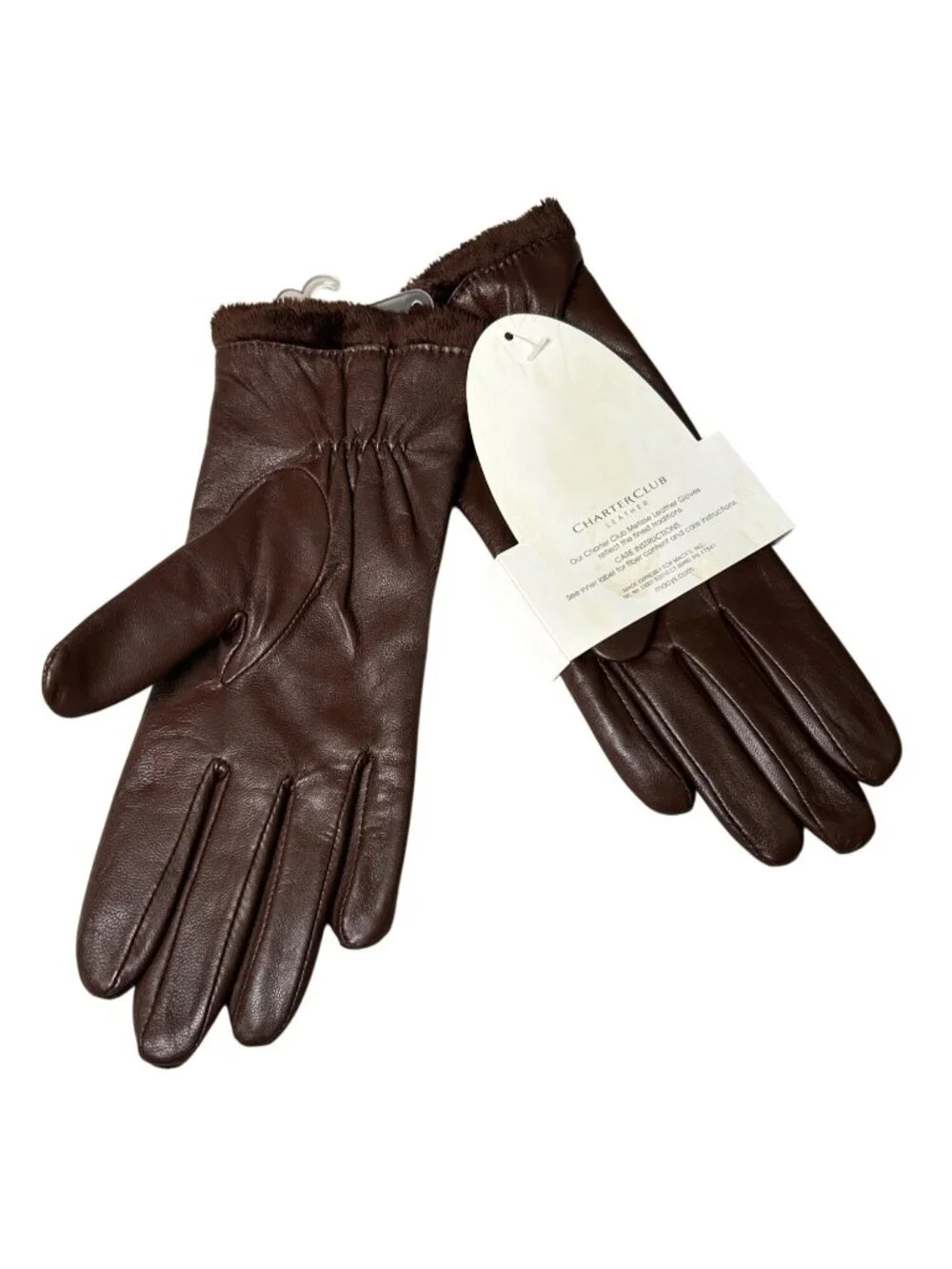 NEW Charter Club Brown Leather Gloves Women's M Super Soft Microfur Lined NWT